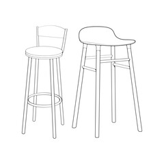 Set off Bar stool perfect line art icon. Line art customizable illustration. Night club, drinking establishment, pub furniture. Vector isolated outline drawing.