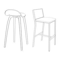 Set off Bar stool perfect line art icon. Line art customizable illustration. Night club, drinking establishment, pub furniture. Vector isolated outline drawing.