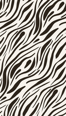 Naklejka na ściany i meble Abstract zebra skin texture. Monochrome animalistic pattern. Black and white background with waves curves