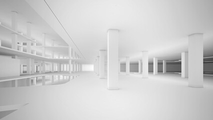 big, white, glistening building hall ,Area for structural work ,large mall structure ,3d rendering