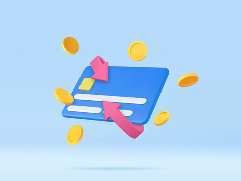 3d Cash back credit card with Arrow icon and coins