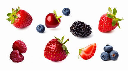 Fototapeta na wymiar Assorted Fresh Berries Collection Isolated on White Background. created with Generative AI