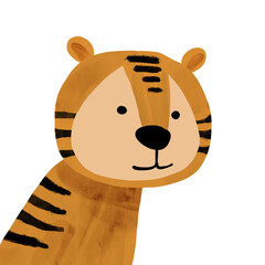 Cute watercolor tiger hand drawn illustration, Cartoon animal character