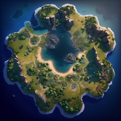 Game Map RTS Style Concept Top Down Rendering, Generative Ai Illustration - obrazy, fototapety, plakaty