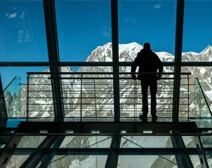 Washable wall murals Mont Blanc Man at Helbronner peak, Mont Blanc Italy