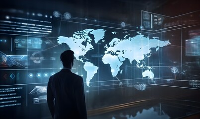 Customer network relationship and business investment growth up management concept on virtual screens, Businessman hold future data graph development planning on the network structure of the business