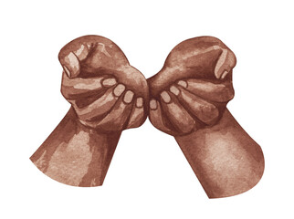 Watercolor afro-american hands illustration. Holding hands. Hope concept. charity concept. Mother and baby