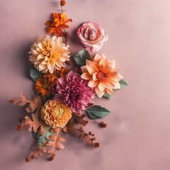 Bouquet Of Beautiful Autumn Flowers On Pastel Background Illustration