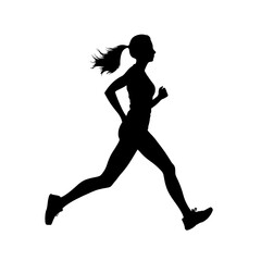 Fototapeta na wymiar silhouette people Running woman or female fitness runner black color isolated on transparent png background. Generative ai