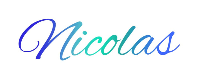Fototapeta na wymiar Nicolas - light blue and blue color - male name - ideal for websites, emails, presentations, greetings, banners, cards, books, t-shirt, sweatshirt, prints