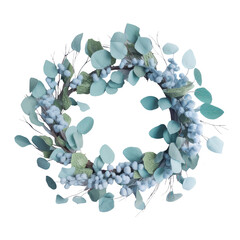 Wreath Branches of eucalyptus home events due to their natural beauty and versatility. A branch of wedding typically consists elongated isolated on transparent png background Generative ai