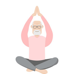 The Elderly People Old Man Glasses Yoga Pose Meditation Relaxed Body
