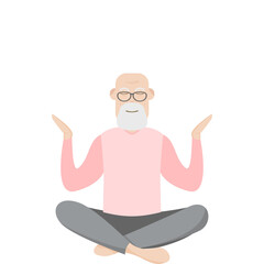 The Elderly People Old Man Glasses Yoga Pose Meditation Relaxed Body
