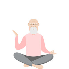 The Elderly People Old Man Glasses Yoga Pose Meditation Relaxed Body
