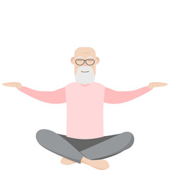 The Elderly People Old Man Glasses Yoga Pose Meditation Relaxed Body
