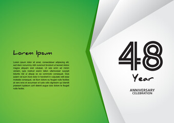 48 year anniversary celebration logotype on green background for poster, banner, leaflet, flyer, brochure, web, invitations or greeting card, 48 number design, 48th Birthday invitation, anniversary  