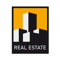 Buildings and skyscrapers on orange sky. Residential and Commercial Real Estate. Vector template