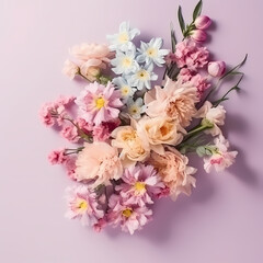 Obraz na płótnie Canvas Bouquet Of Beautiful Spring Flowers On Pastel Background Illustration