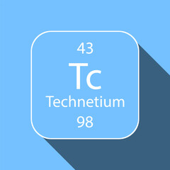 Technetium symbol with long shadow design. Chemical element of the periodic table. Vector illustration.