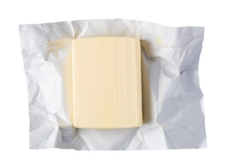 Butter on silver butter dish on transparent background. png file