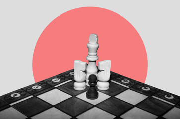 Digital collage with wooden chess