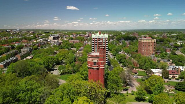 Aerial orbit of Eden Park Standpipe, Cincinnati