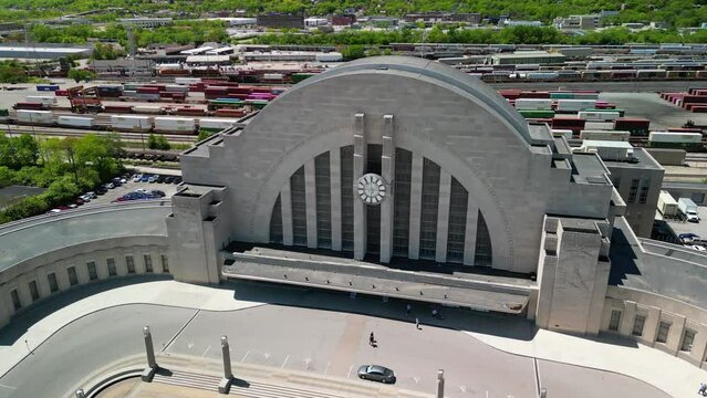 Aerial Of Cincinnati Museum Center Clock Face, Union Terminal, Pan