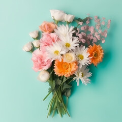 Obraz na płótnie Canvas Beautiful Spring Flowers Bouquet On Pastel Background Illustration
