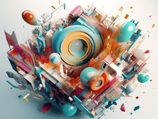 Obraz premium Composition with abstract geometric shapes and primitives Modern Art created with Generative AI technology