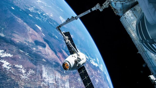 Planet earth and space module of international space station seen from outer space. Public Domain images from Nasa