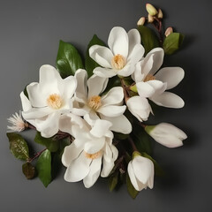 Fototapeta na wymiar White Magnolia Bouquet Flat Lay Top View Illustration