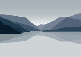 lake and nature landscapes. Vector illustration in flat style.