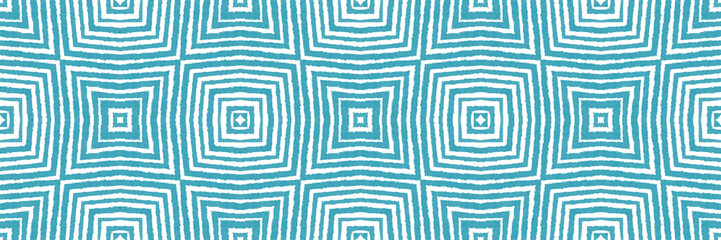 Arabesque hand drawn seamless border. Turquoise