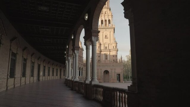 The Plaza de Espa&ntilde;a Spain Square in The Morning Seville, Spain