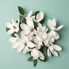 Bouquet Of White Magnolia Flat Lay Top View Illustration