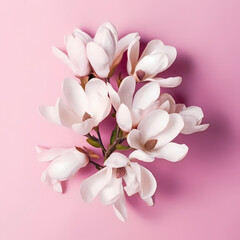 White Magnolia Bouquet On Pink Background Illustration
