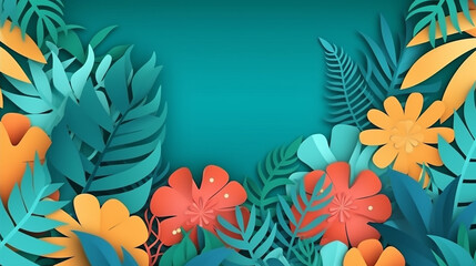 Summer sale background for banner, flyer, invitation, poster, web site or greeting card. Paper cut style, illustration. Generative AI