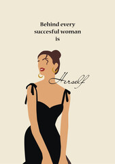 Abstract woman elegant portrait poster illustration. Woman in black dress.