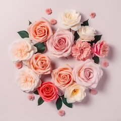 Rose Flowers Composition On Pink Background Illustration