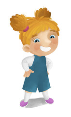 cartoon scene with young girl having fun playing leisure free time isolated illustration for children
