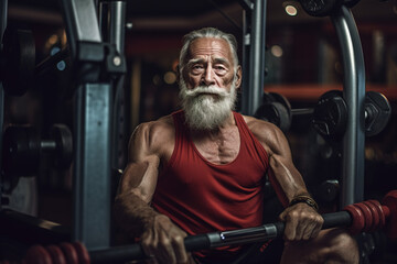 Fototapeta na wymiar Muscular senior man in a gym room. generate by ai
