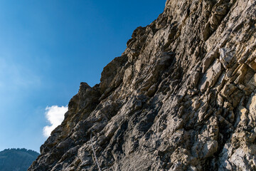 Climbing on the Ostrachtaler via ferrata at the Oberjochpass near Bad Hindelang