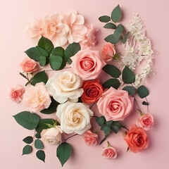 Obraz na płótnie Canvas Rose Flowers Composition On Pink Background Illustration