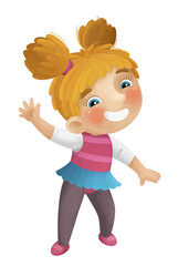 cartoon scene with young girl having fun playing dancing ballet leisure free time isolated illustration for children