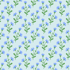 Fototapeta na wymiar Seamless floral pattern on white. Blue flowers background. Meadow wallpaper illustration.