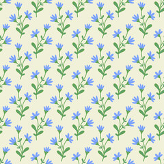 Seamless floral pattern on white. Blue flowers background. Meadow wallpaper illustration.