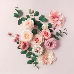 Obraz na płótnie Canvas Rose Flowers Composition On Pastel Color Background Illustration