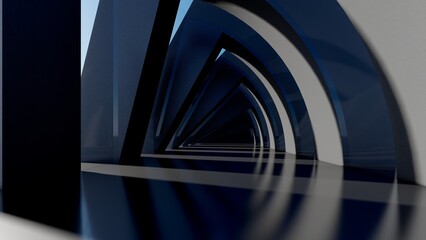 Abstract architecture background black arched passway 3d render