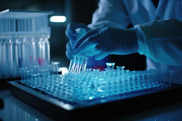 Scientist pipetting samples in a laboratory. AI generative - 601646705