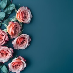 Rose Flowers Composition On Blue Background Illustration